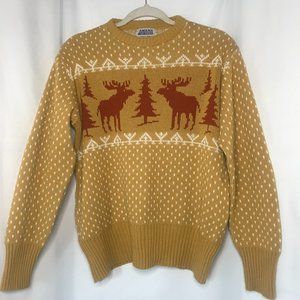 Vintage Wool Pullover Sweater W Moose 